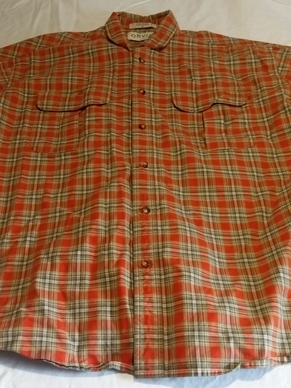 Orvis Plaid Button-Down Shirt in Orange and Green Shirt Sleeve